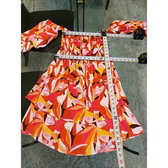 Forever 21 Fit & Flare Dress Women 0X Multi Pleated Off the Shoulder Bell Sleeve - Picture 9 of 16